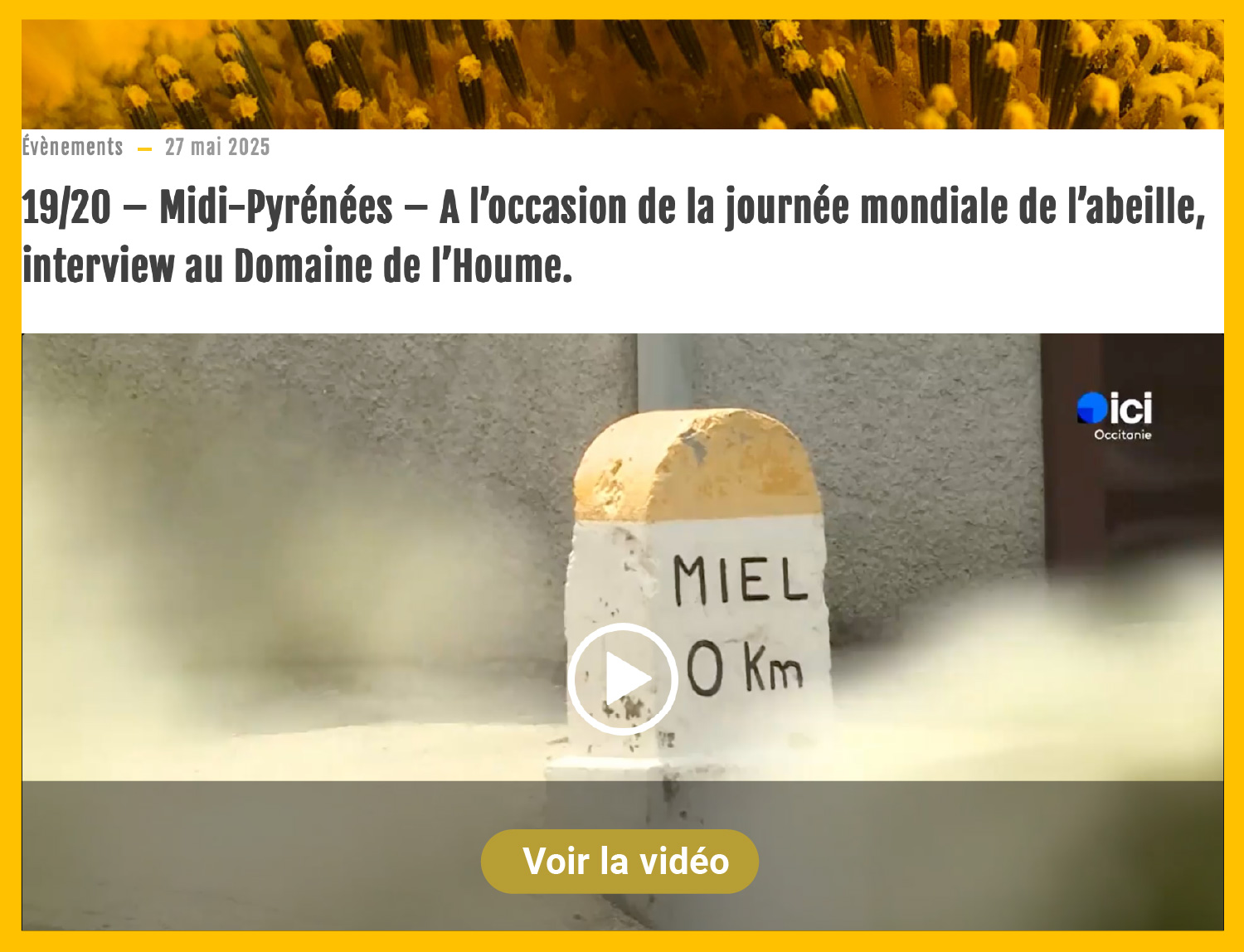 19/20 – Midi-Pyrénées – A l’occasion de la journée mondiale de l’abeille, interview au Domaine de l’Houme.